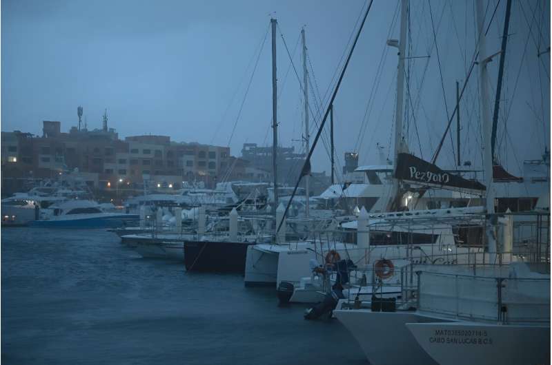 Wind gusts are felt in the port area of Cabo San Lucas, the Mexican resort in Baja California state,  before the arrival of Hurr